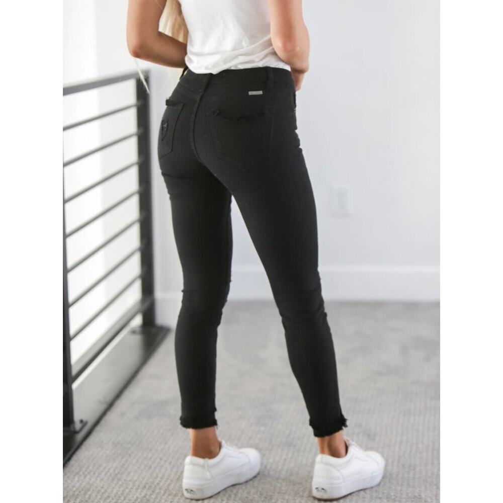 Black distressed Kancan midrise skinny jeans with double raw hem size 29 - Picture 2 of 9